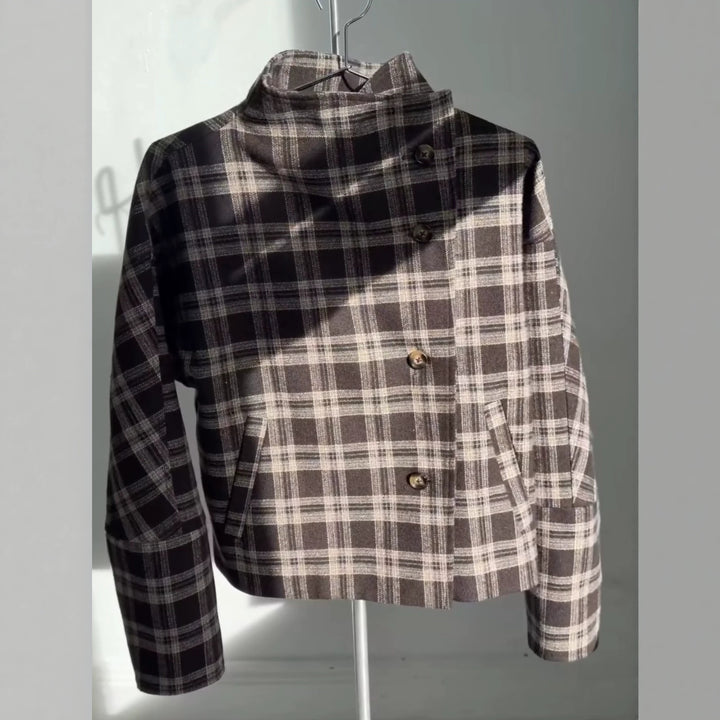 Damen Kurzer Wollmix‑Mantel mit asymmetrischer Knopfleiste und Stehkragen Drune