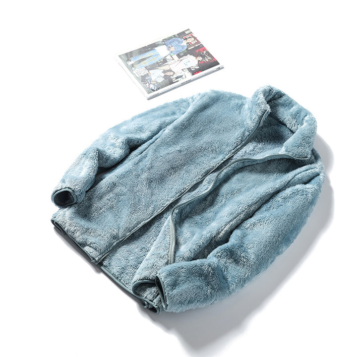 Damen Kuschelige Teddy-Fleecejacke mit Stehkragen und verdecktem Reißverschluss Drune