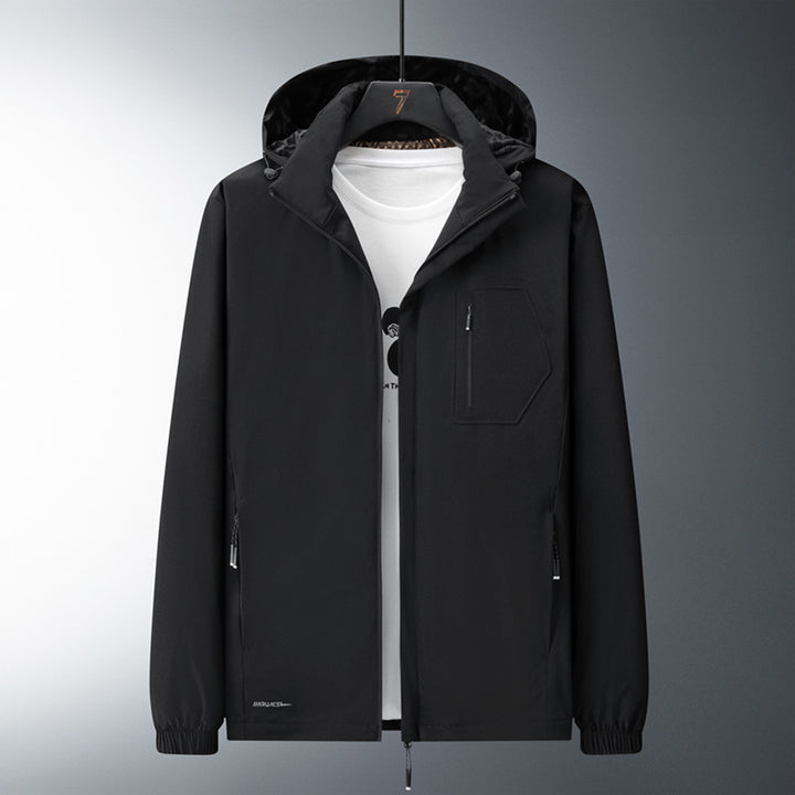 Herren Urban-minimalistische Softshell-Kapuzenjacke mit verdeckten Reißverschlüssen und elastischem Saum Drune