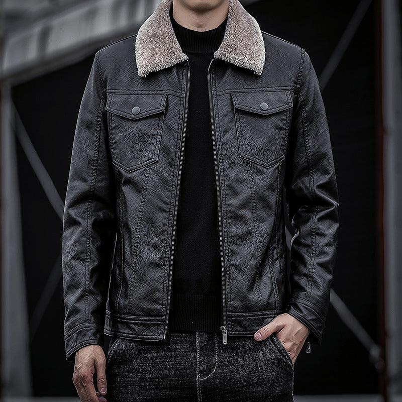 Herren Pilotenblouson aus Lederoptik mit Teddykragen und Utility‑Details Drune
