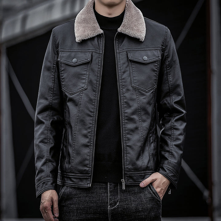 Herren Pilotenblouson aus Lederoptik mit Teddykragen und Utility‑Details Drune