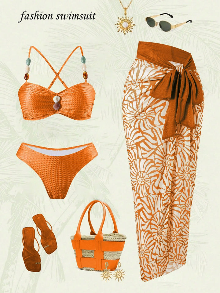 Damen Eleganter Beachwear mit floralem Überrock Drune