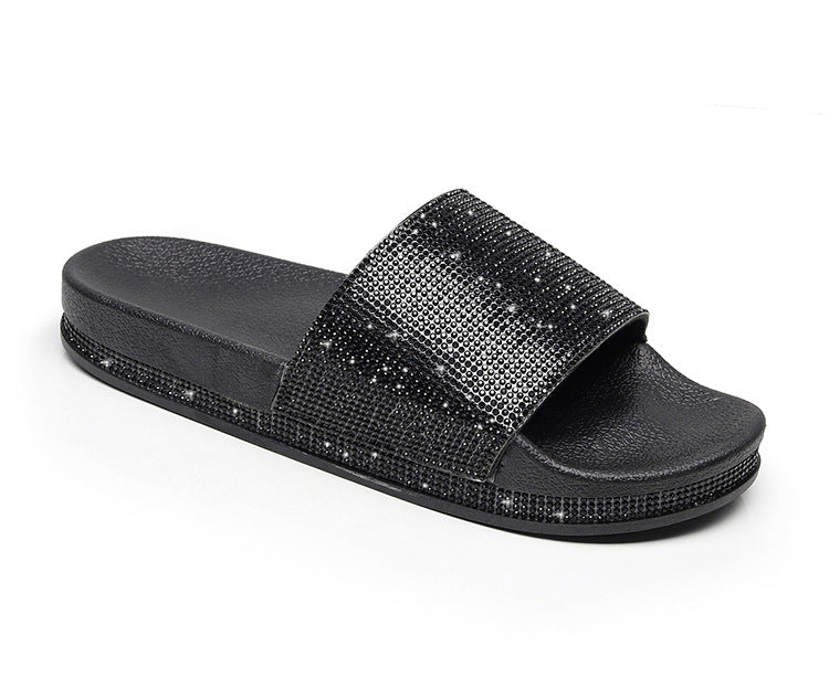 Drune | Kristall Diamant Slides mit Besatz Sandalen