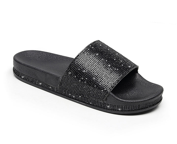 Drune | Kristall Diamant Slides mit Besatz Sandalen