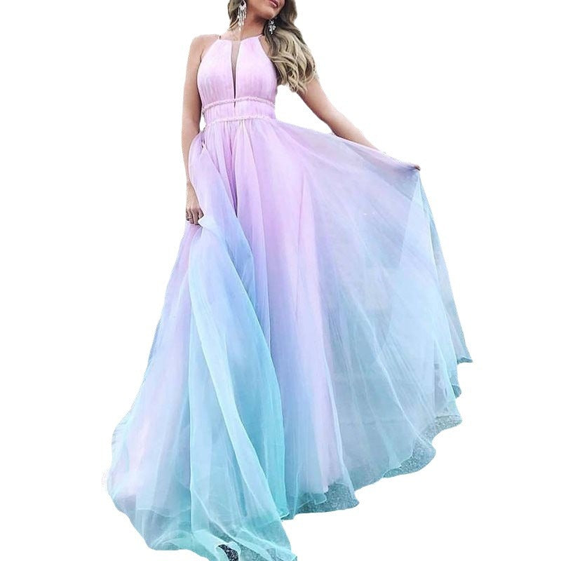 Damen Maxikleid mit tiefem V-Ausschnitt und schwingendem Tüllrock Drune