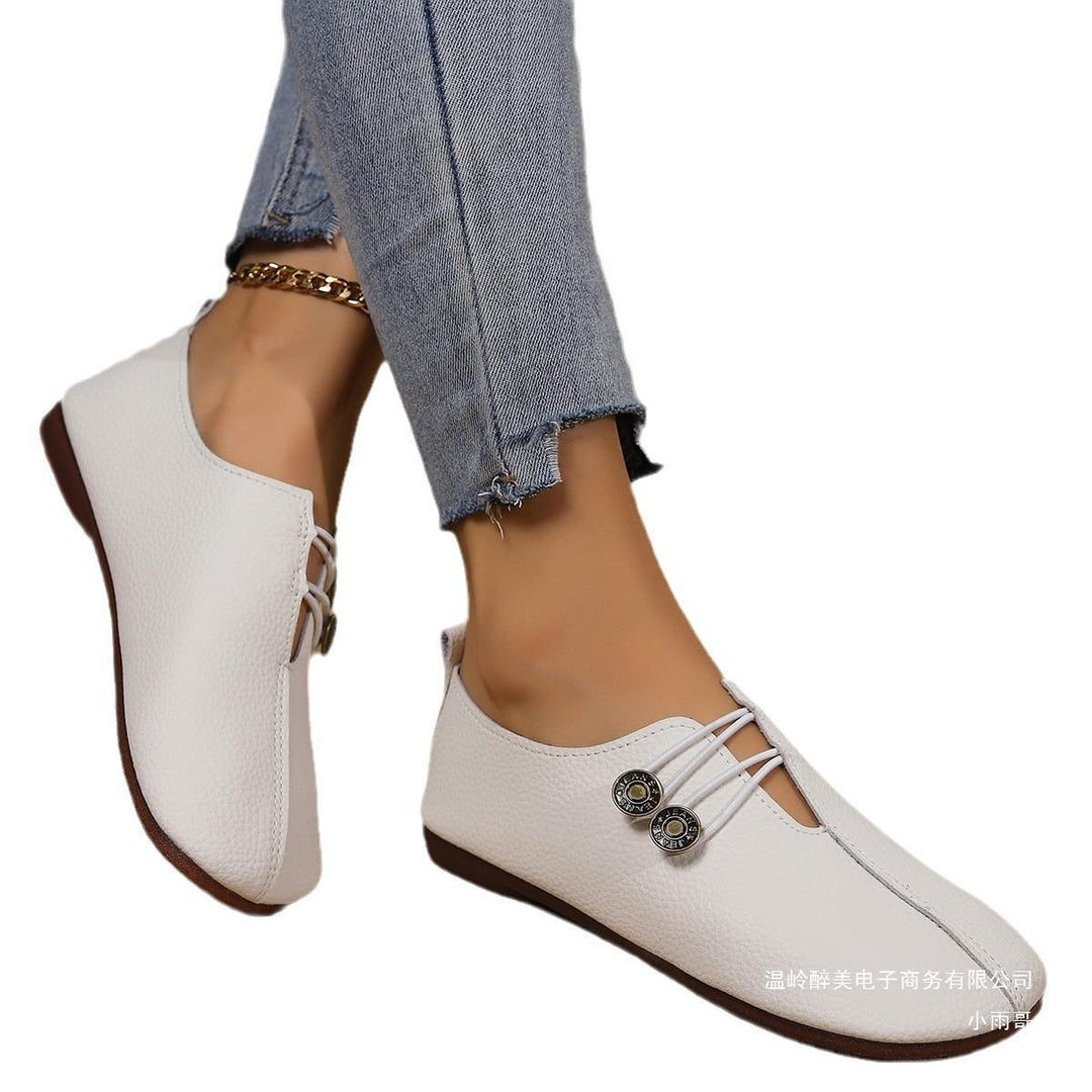 Damen nan weiche Lederoptik Slipper mit elastischer Schnürung und ergonomischer Komfortsohle Drune