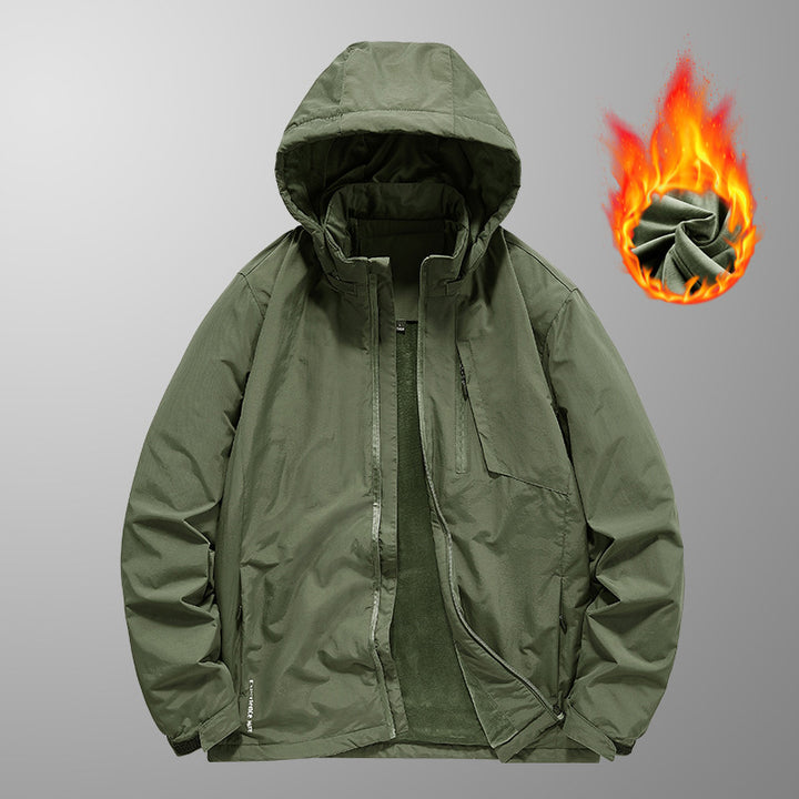 Herren Wind- und Wasserabweisende leichte Kapuzenjacke mit Thermo-Innenfutter und verdecktem Reißverschluss Drune