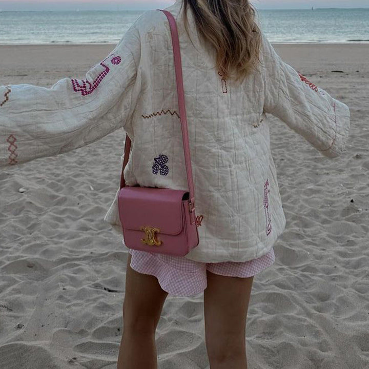 Damen Modische Kimono-Jacke mit bunten Stickdetails und Taschen Drune
