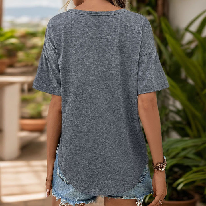 Damen lässiges T-Shirt mit Knopfleiste und Knoten-Detail Drune