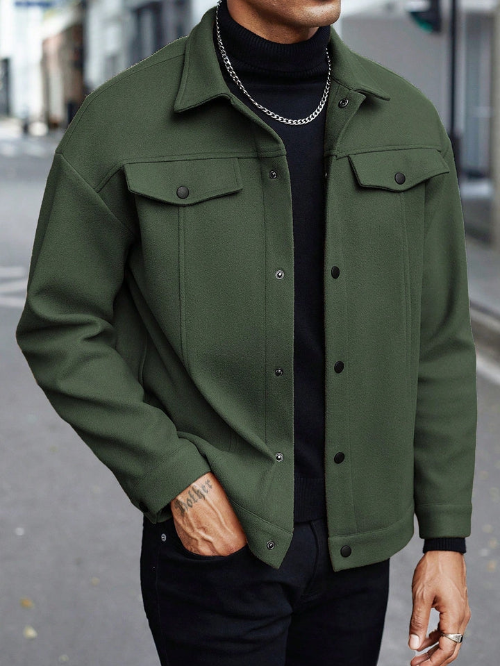 Herren nan Hemdjacke aus Wollmischung mit Druckknöpfen und Pattentaschen Drune