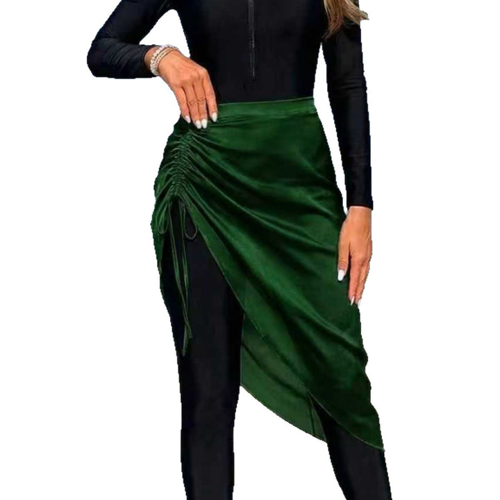 Damen sportlicher Langarm-Badeanzug mit Wickelrock Drune
