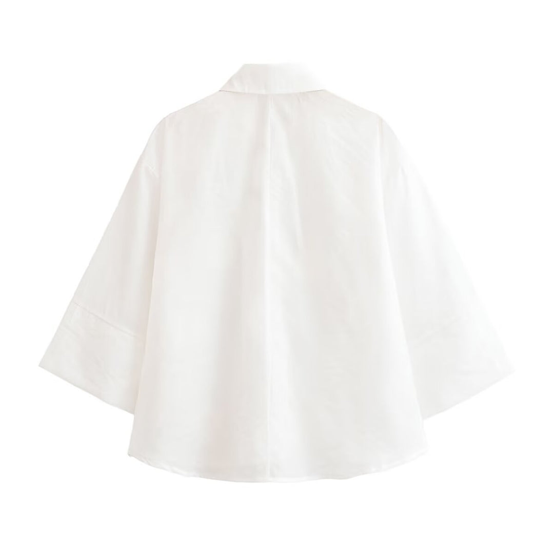 Damen Transparente Oversize-Hemdbluse mit 3D-Blütenapplikationen Drune