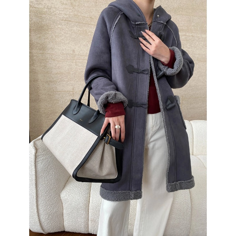 Damen lässiger Dufflecoat aus hochwertigem Strickmaterial mit gemütlichem Innenfutter Drune