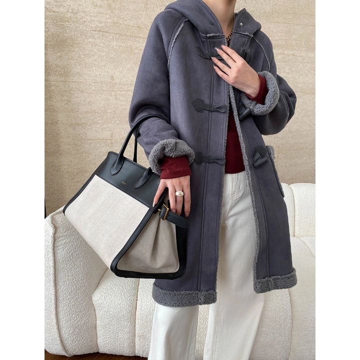 Damen lässiger Dufflecoat aus hochwertigem Strickmaterial mit gemütlichem Innenfutter Drune