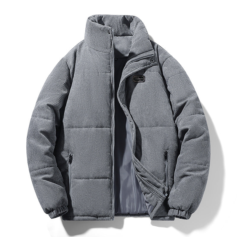 Herren gesteppte Cordjacke mit hohem Stehkragen, warmer Füllung und Reißverschlusstaschen Drune