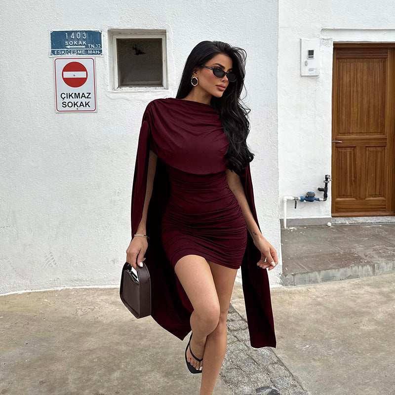 Damen modisches Minikleid mit schickem Überwurf und dezenter Raffung Drune