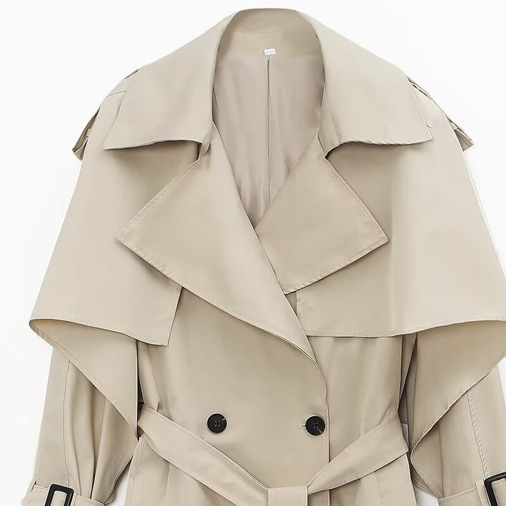 Damen Oversized Trenchcoat mit detailreichen Drapierungen und modischem Schnitt Drune