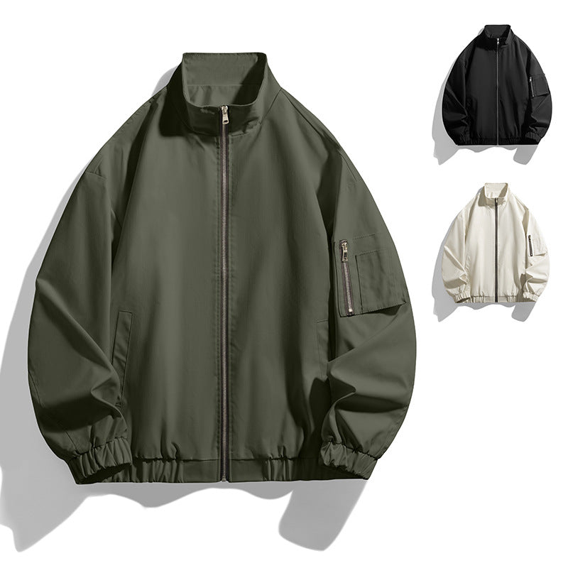 Herren Leichte Utility-Zipjacke mit Stehkragen, Ärmeltasche und elastischem Saum Drune