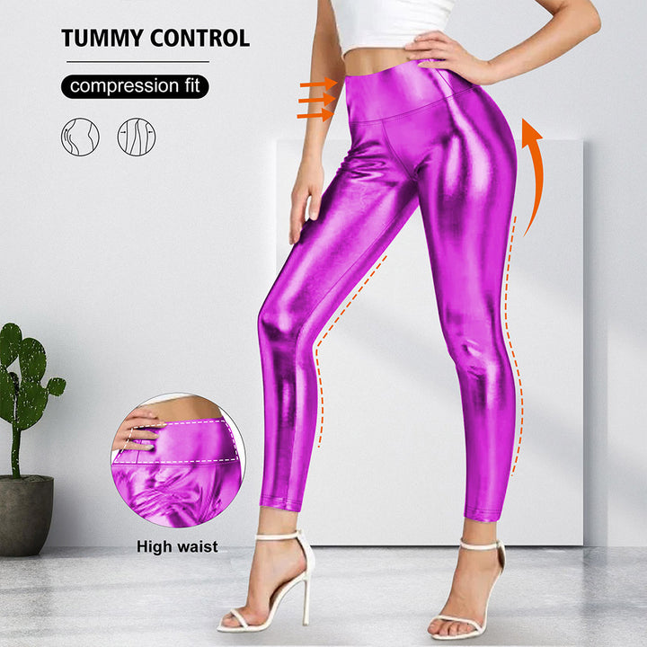 Damen Glänzende Sculpting-Leggings mit hohem Bund und Bauchkontrolle Drune