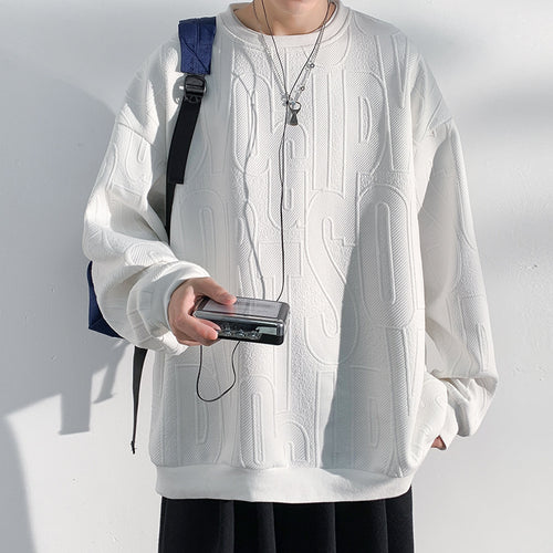 Herren Oversized Strukturiertes Strick-Sweatshirt mit geprägtem Ton-in-Ton-Lettering Drune