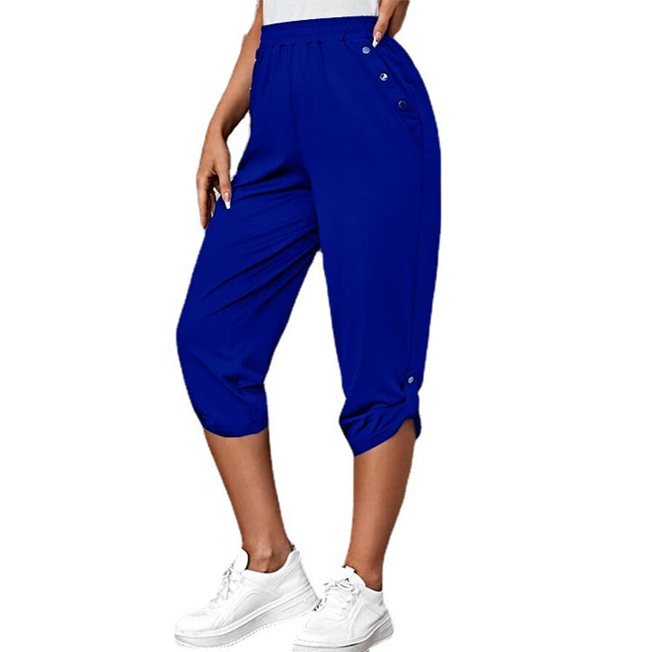 Damen nan lässige dreiviertellange Hose mit elastischem Bund, Eingrifftaschen und krempelbarem Saum Drune