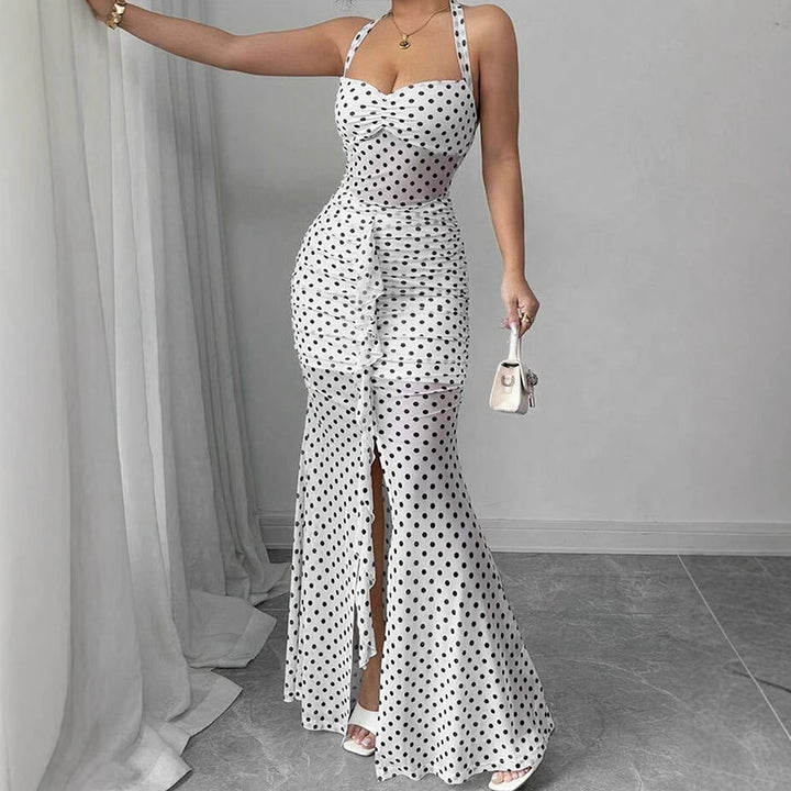 Damen Maxikleid mit schickem Pünktchenmuster und elegantem Neckholder Drune