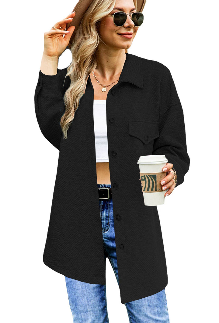 Damen Longline Oversize Hemdjacke mit aufgesetzten Pattentaschen und Strukturstoff Drune