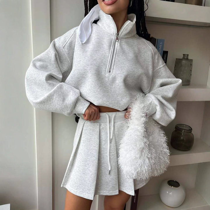 Damen Sweatshirt mit lässigem Stehkragen und Rock Drune