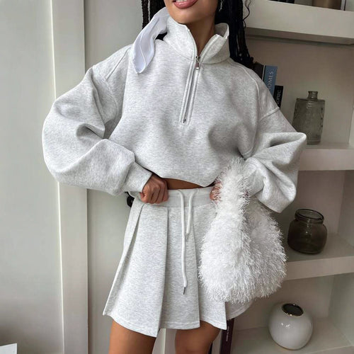 Damen Sweatshirt mit lässigem Stehkragen und Rock Drune