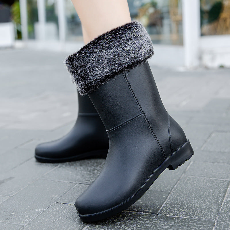Damen Mittelhohe nahtlose Regenstiefelette aus flexiblem Vollgummi mit griffiger Profilsohle Drune