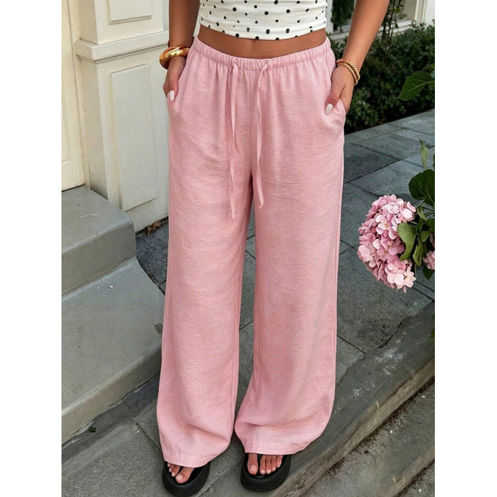 Damen Leichte Palazzohose mit weitem Bein, elastischem Bund und Kordelzug Drune