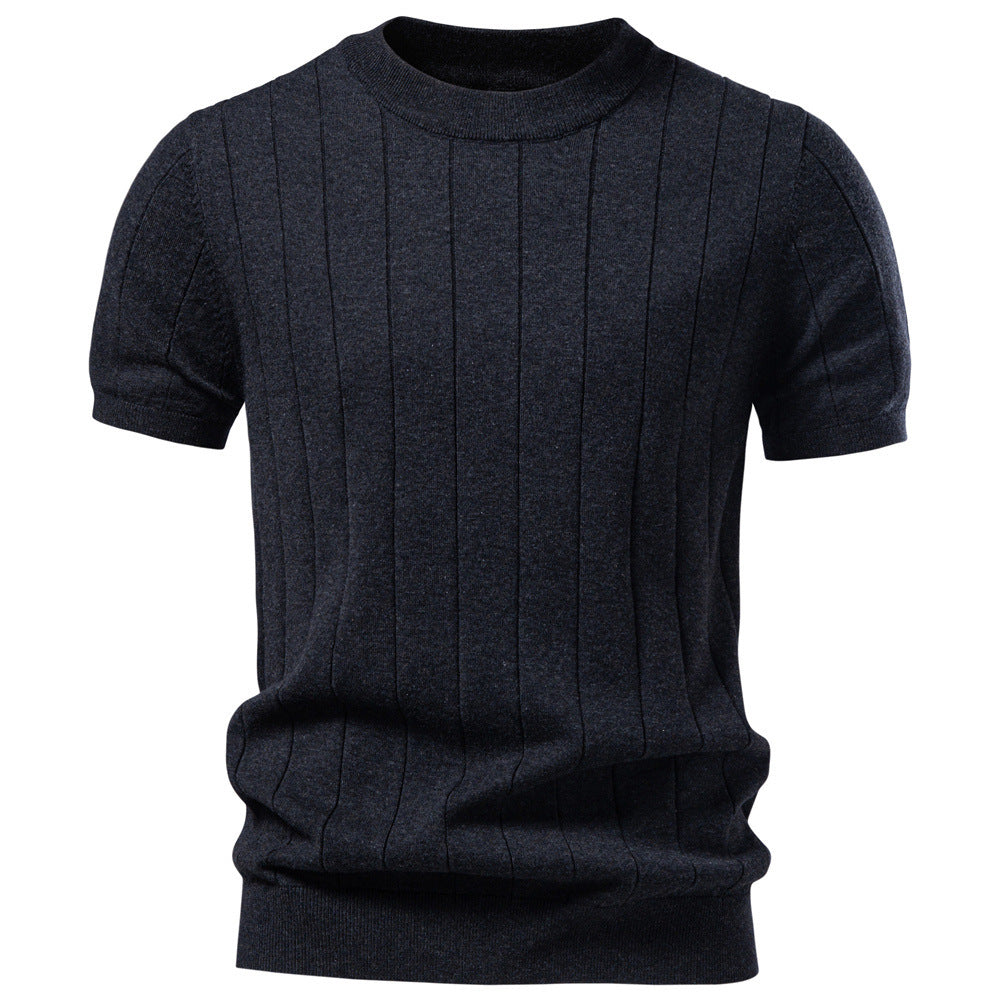 Herren nan leichter Kurzarm-Strickpullover mit feiner Rippenstruktur und Rundhalsausschnitt Drune