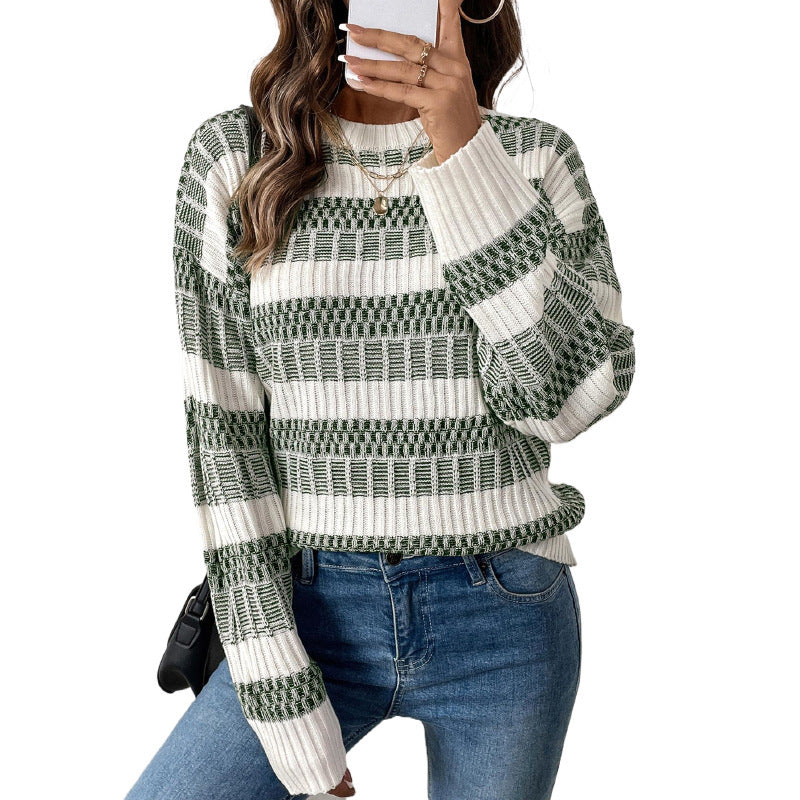 Damen Modischer Strickpullover mit blockartigem Muster Drune
