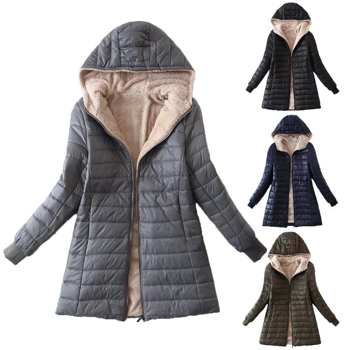 Damen nan gesteppter Steppmantel mit Teddyfutter, taillierter Silhouette und Kapuze Drune