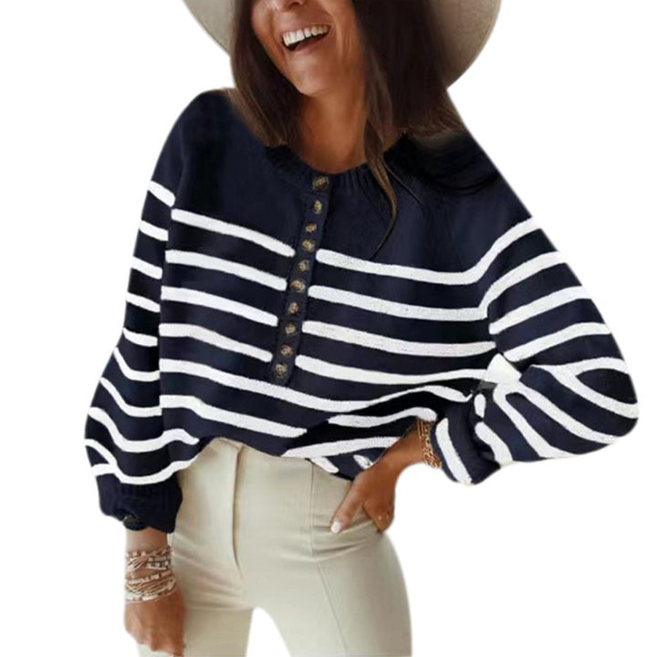 Damen gestreifter Pullover mit Knopfleiste Drune