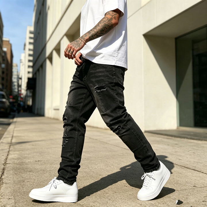 Herren Zerrissene Slim-Fit Jeans Drune