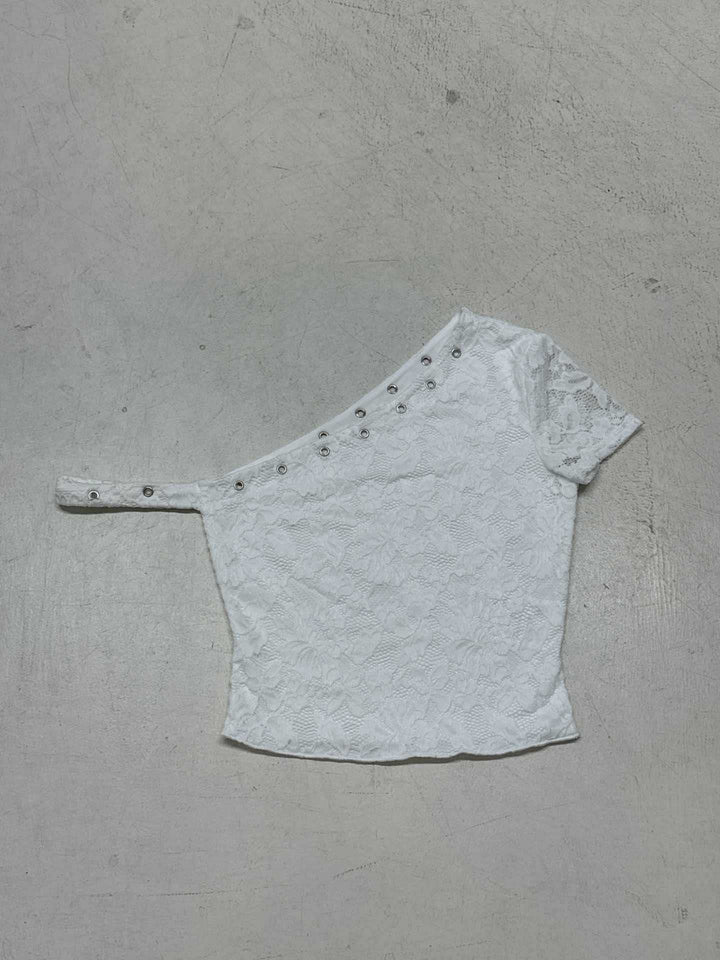 Damen elegantes Oberteil aus zarter Spitze mit kurzem Ärmel und aufregendem Design Drune