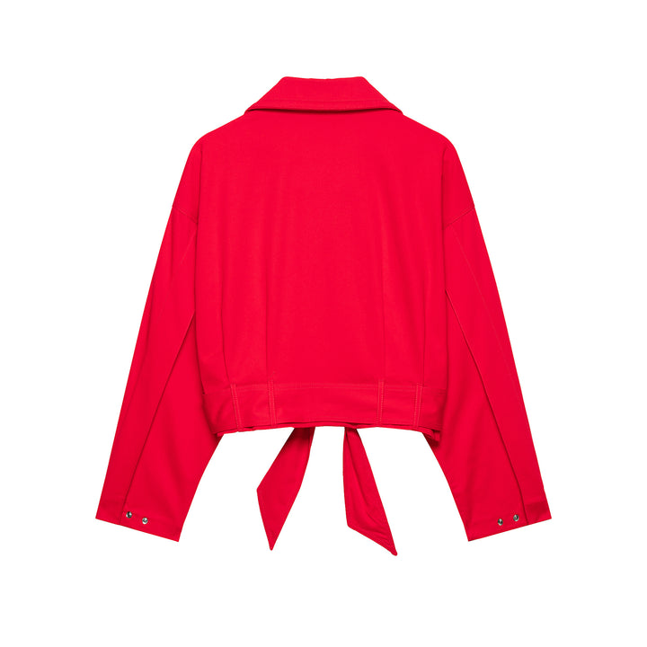 Damen Cropped Übergangsjacke mit Tunnelzugtaillierung, weitem Hemdkragen und Bindegürtel Drune