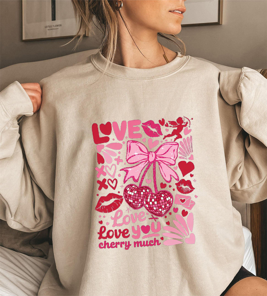 Damen Sweatshirt mit voluminösen Ärmeln und verspieltem Kirschmotiv Drune