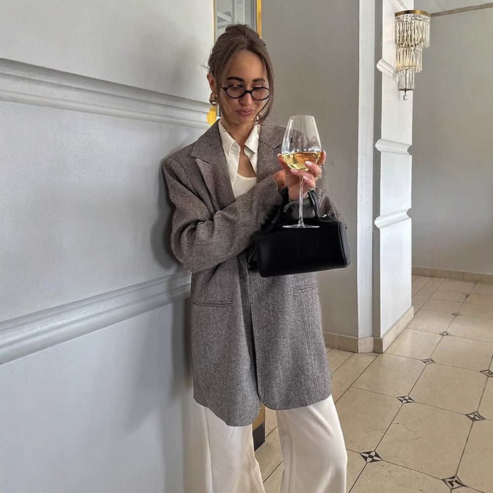 Damen Langer oversized Wollmix-Mantel mit einreihiger Knopfleiste, fallendem Revers und Eingrifftaschen Drune