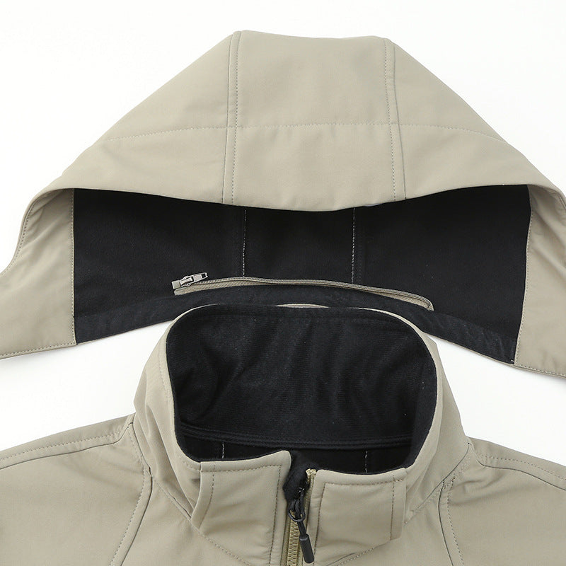 Herren Softshell‑Hybridjacke mit Kapuze, versiegelten Reißverschlüssen und ergonomischem Schnitt Drune