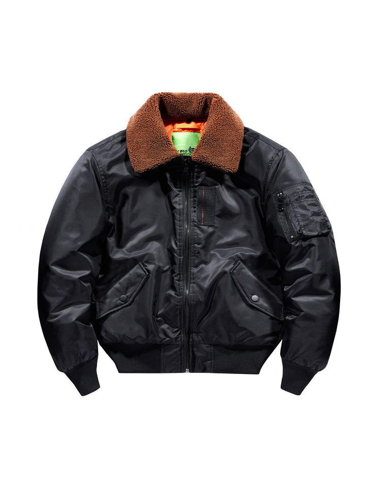 Herren kurz geschnittene Pilotenjacke im Vintage‑Fliegerstil mit Teddykragen und isolierender Thermofütterung Drune