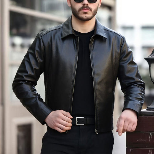 Herren Elegante Kunstlederjacke Drune