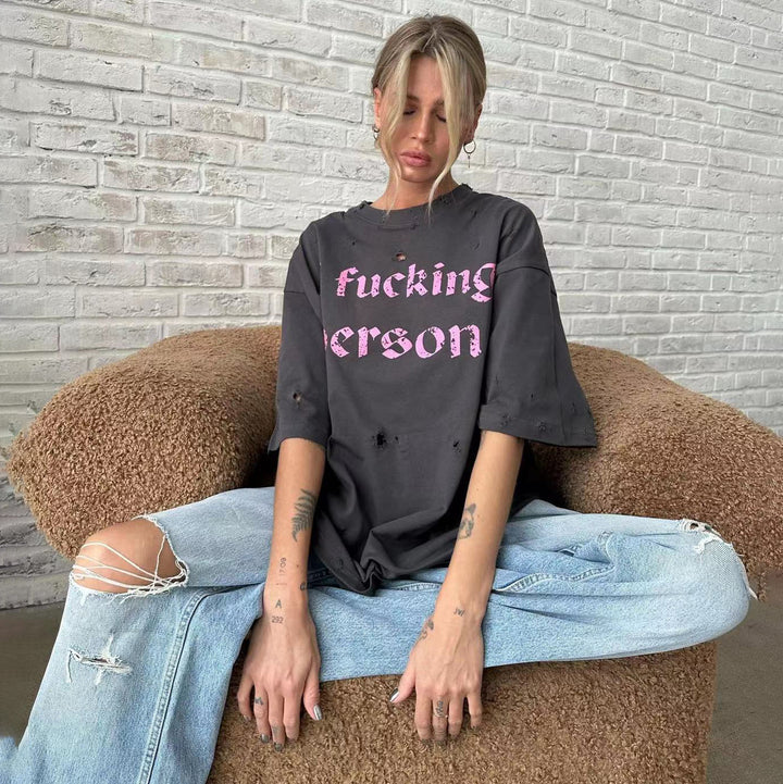 Damen Oversized T-Shirt mit modischen Distressed-Details Drune