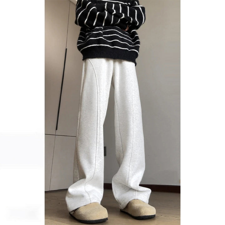 Herren Locker geschnittene Fleece-Loungehose mit weitem Bein, Tunnelzug und Ziernähten Drune