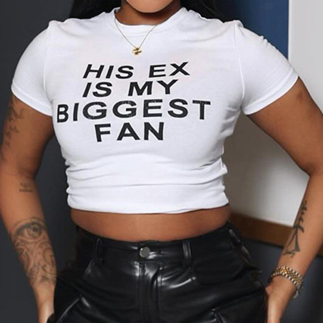 Damen Crop-Top mit witzigem Schriftzug und figurbetontem Schnitt Drune