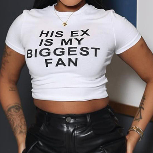 Damen Crop-Top mit witzigem Schriftzug und figurbetontem Schnitt Drune