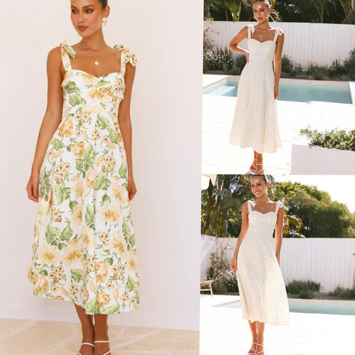 Damen florales Maxikleid mit schulterfreier Gestaltung und verspielten Rüschen Drune