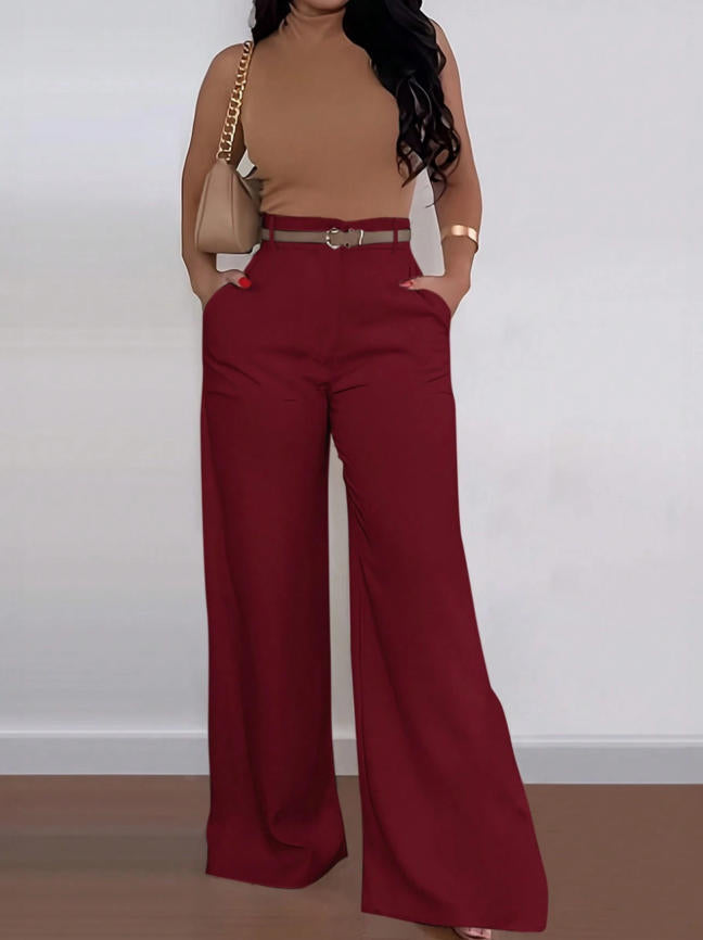 Damen Weitgeschnittene Elegante Anzughose mit Gürtel Drune