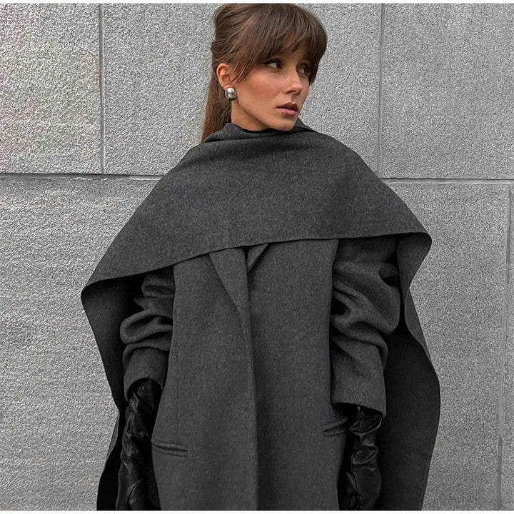Damen Eleganter Oversize-Mantel mit schickem Kapuzenaufsatz Drune
